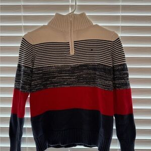 Tommy Hilfiger Navy and Cream Striped Sweater Boys Medium 12/14